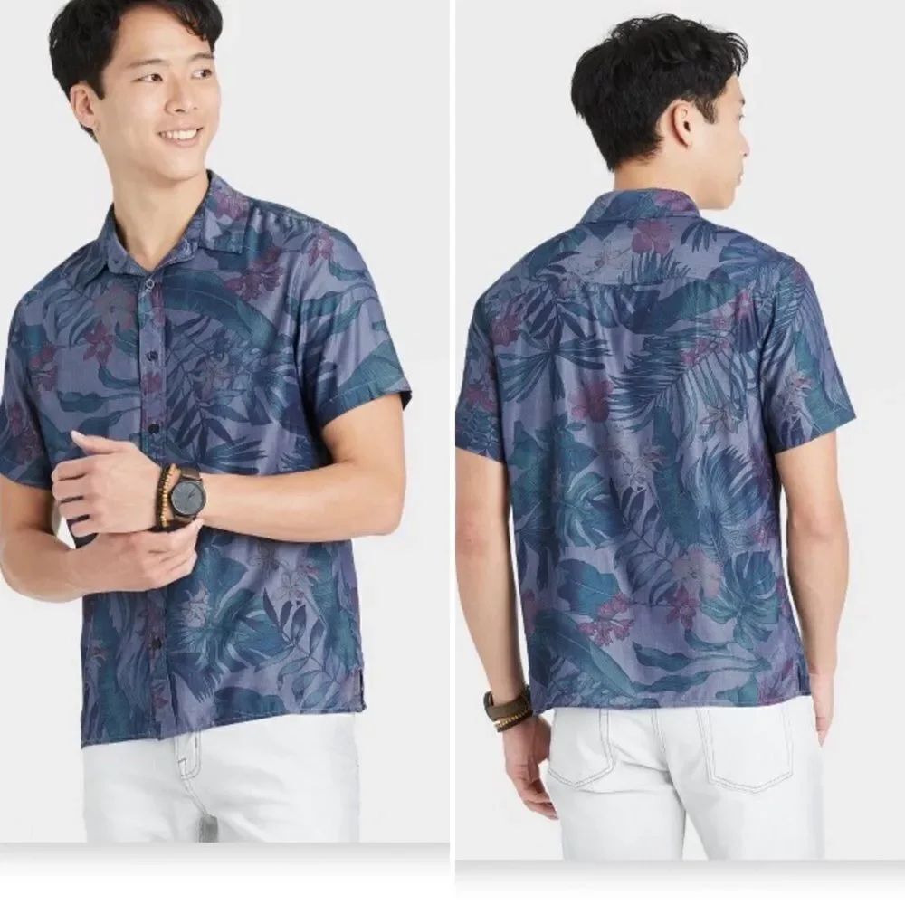 GOODFELLOW Tropical Chambray Rayon Northrop Shirt-XL